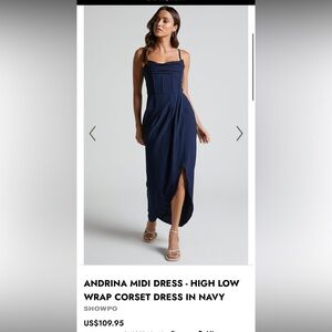 Showpo corset midi dress in navy size 6 NWT